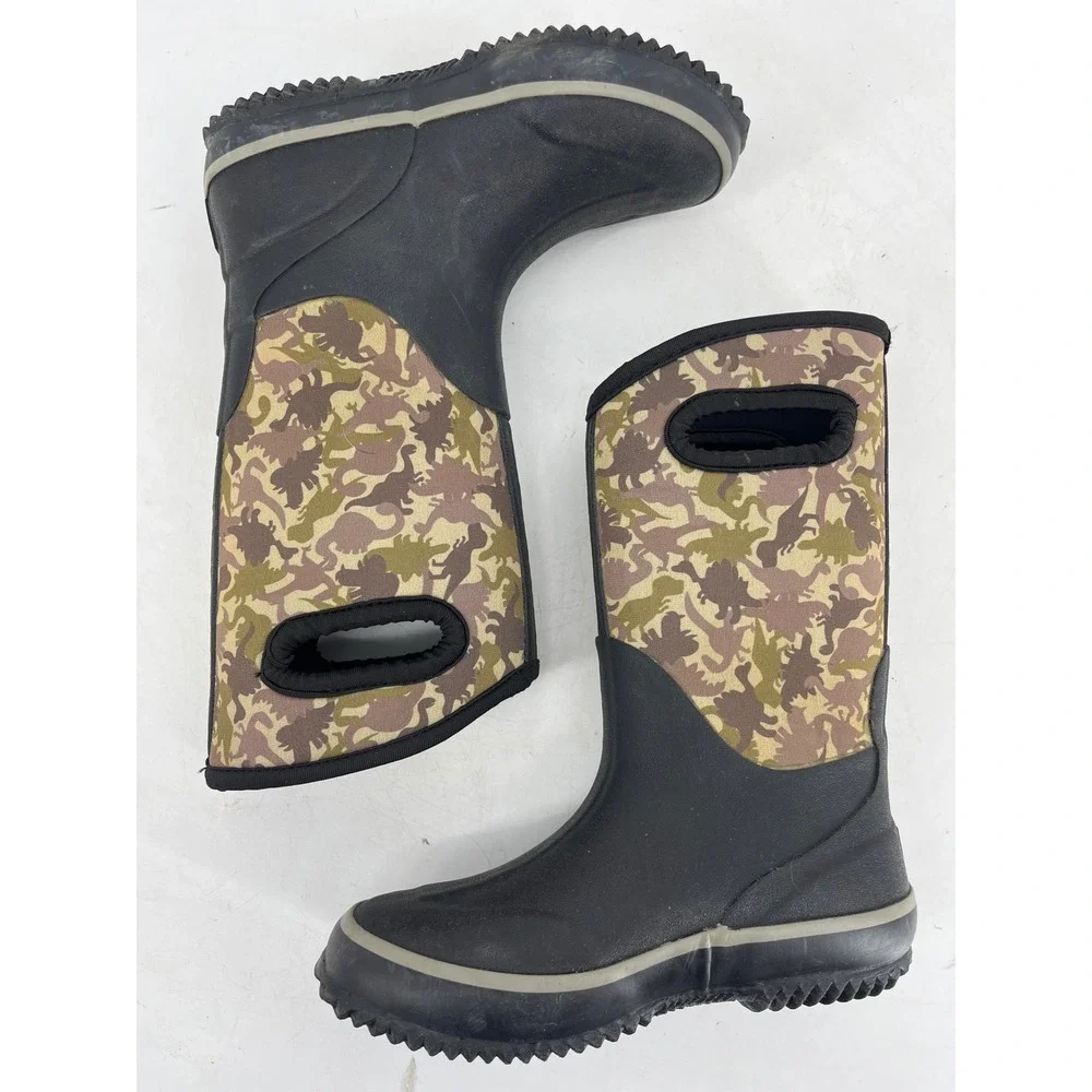 Lone Cone Mud Boots Kids 13 Black Dinosaur Camo Excellent Neoprene Waterproof